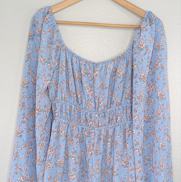 NWT Forever 21 Milkmaid Floral Sz M Babydoll Mini Dress - Picture 6 of 15
